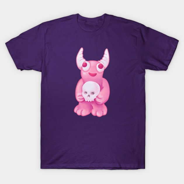 Pink Demon Skull Creepy Cute Horror Art T-Shirt by Boriana Giormova